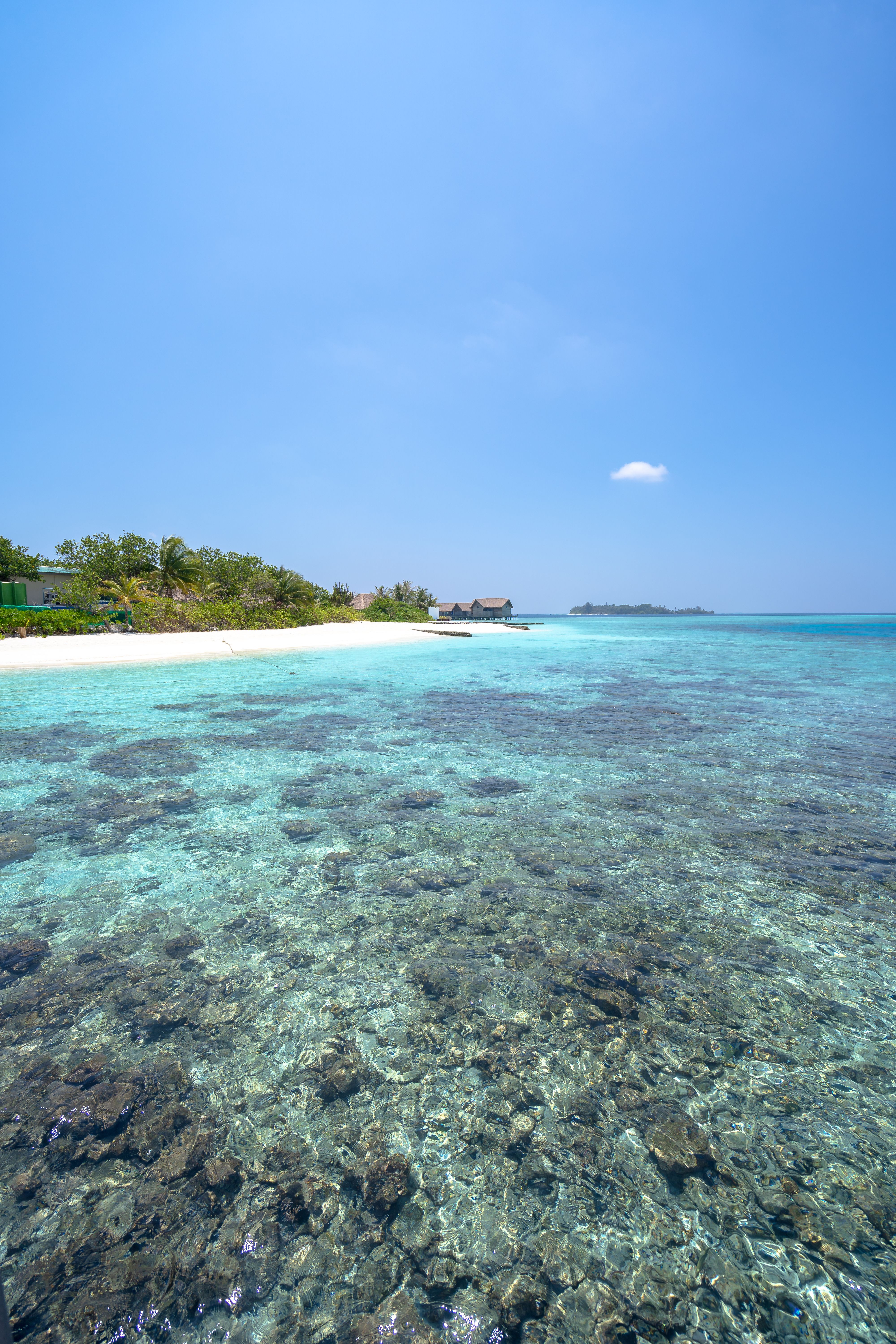 Maldives resort beach and shallow lagoon suited to family travel